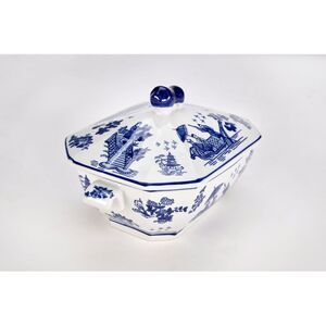AAI Lidded Porcelain Tureen, Blue and White Pagoda Design